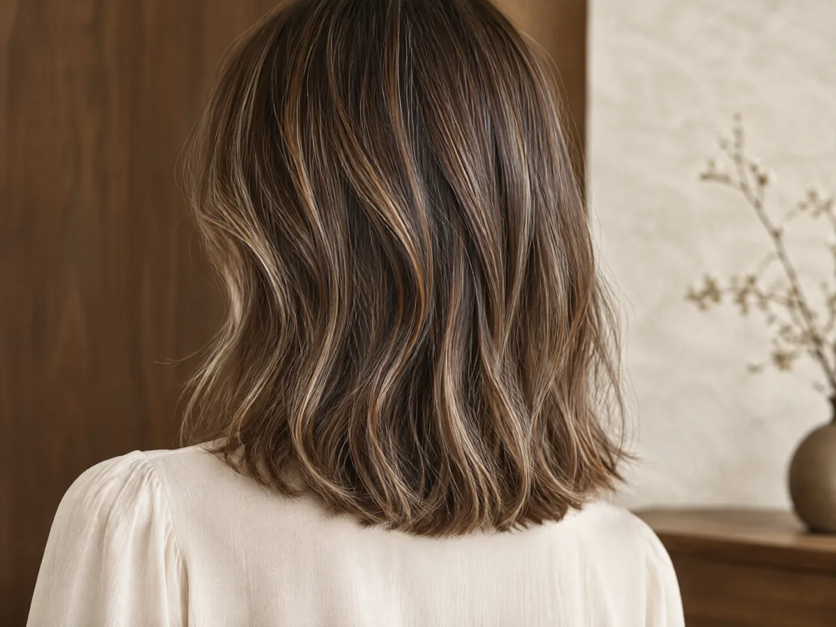 highlights Hong Kong — conceptual fine light ribbons through shoulder-length brunette hair