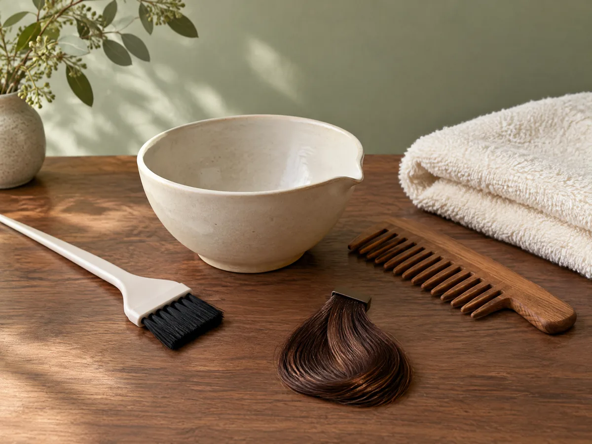 damaged hair treatment Hong Kong — a care-planning concept with a hair sample, wide-tooth comb, towel and colour tools