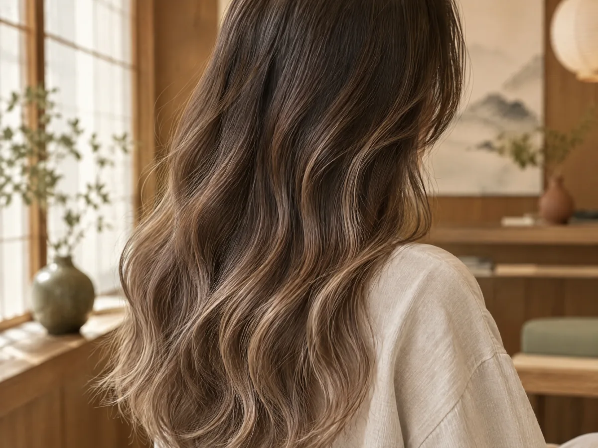 Balayage 香港 — 深棕至奶茶棕的柔和長髮漸層概念